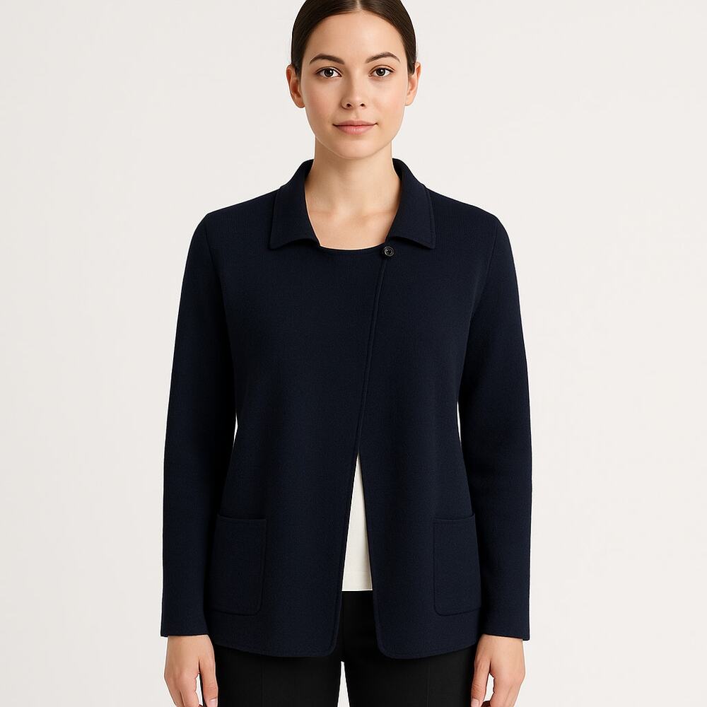 OPTIMUM black merino wool wrap collared cardigan size xs made in New Zealand